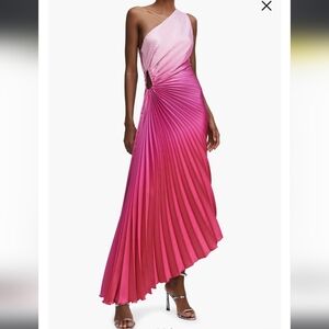 MANGO Ombré One-Shoulder Side Cutout Pleated Dress, size 4